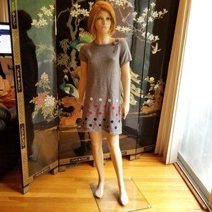 Nautica Size 10 Gray Sweater Polka Dot Dress